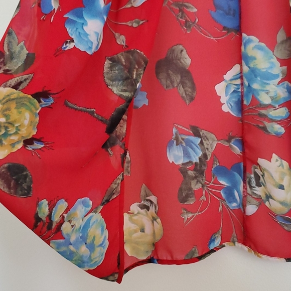 Red Floral Kimono Style Shrug - S - Picture 5 of 9